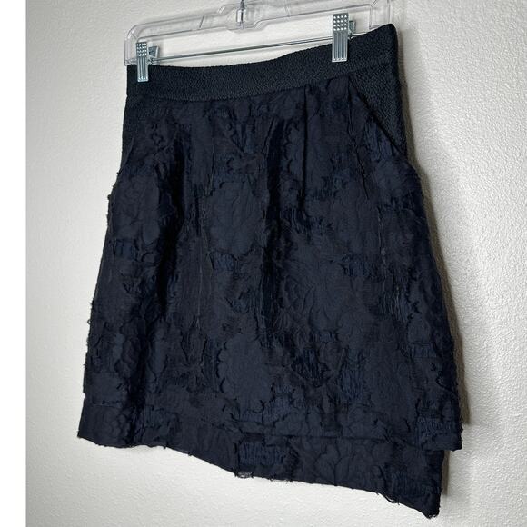 H&M Black Tiered Burnout Jacquard Weave Lace Pockets Back Zip Mini Skirt 8 - Picture 1 of 10